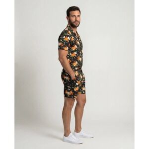 RomperJack Floral Romper Mens Small Black New Tropical Short Sleeve‎ Jumpsuit
